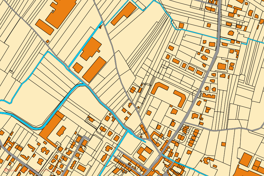 Cadastral map of the centre of Villanova Canavese: parcels and buildings, Agenzia delle Entrate cartography