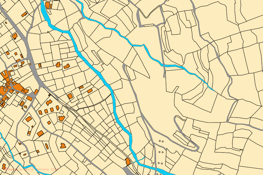 Cadastral map of the centre of Villanova d'Albenga: parcels and buildings, Agenzia delle Entrate cartography