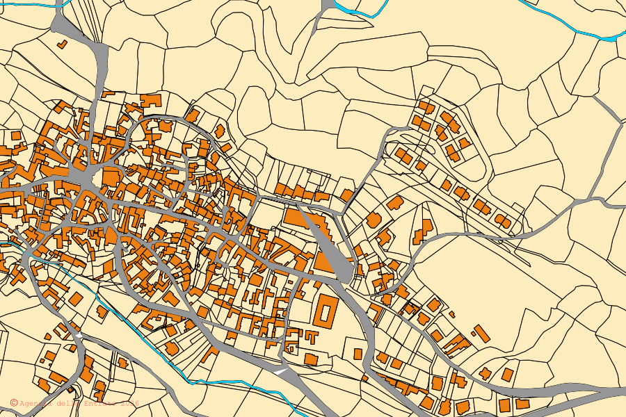 Cadastral map of the centre of Villanovaforru: parcels and buildings, Agenzia delle Entrate cartography