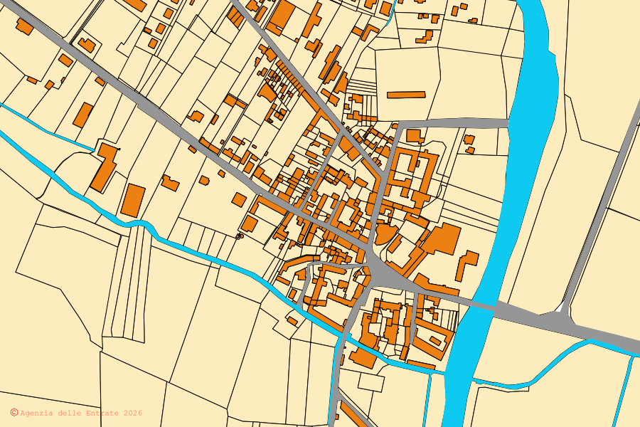 Cadastral map of the centre of Villarboit: parcels and buildings, Agenzia delle Entrate cartography