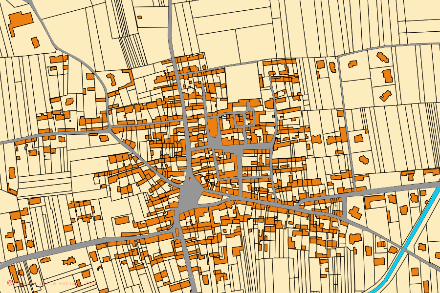 Cadastral map of the centre of Villareggia: parcels and buildings, Agenzia delle Entrate cartography
