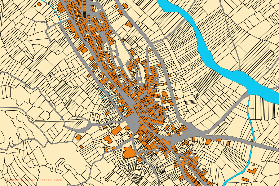 Cadastral map of the centre of Villavallelonga: parcels and buildings, Agenzia delle Entrate cartography