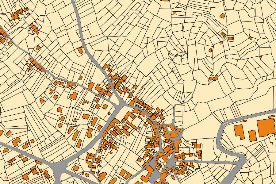 Cadastral map of the centre of Vistrorio: parcels and buildings, Agenzia delle Entrate cartography