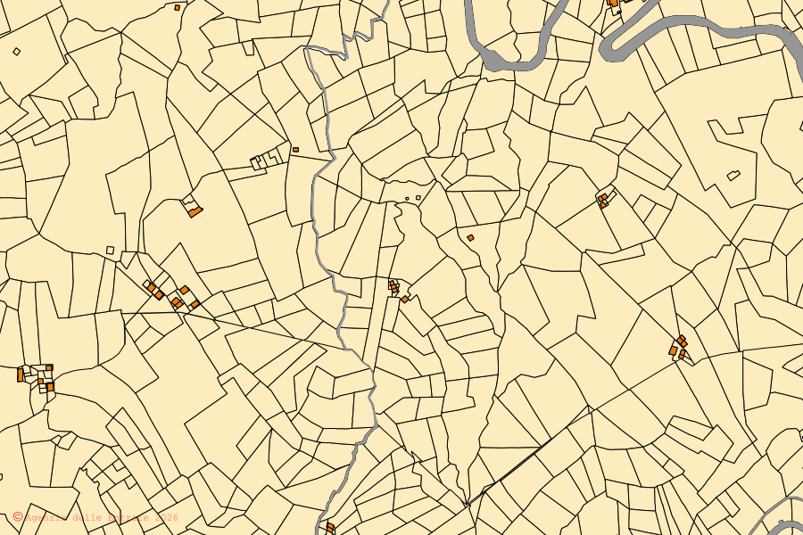 Cadastral map of the centre of Viù: parcels and buildings, Agenzia delle Entrate cartography