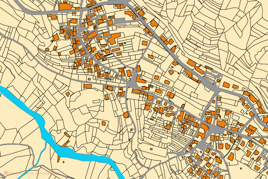 Cadastral map of the centre of Vodo Cadore: parcels and buildings, Agenzia delle Entrate cartography
