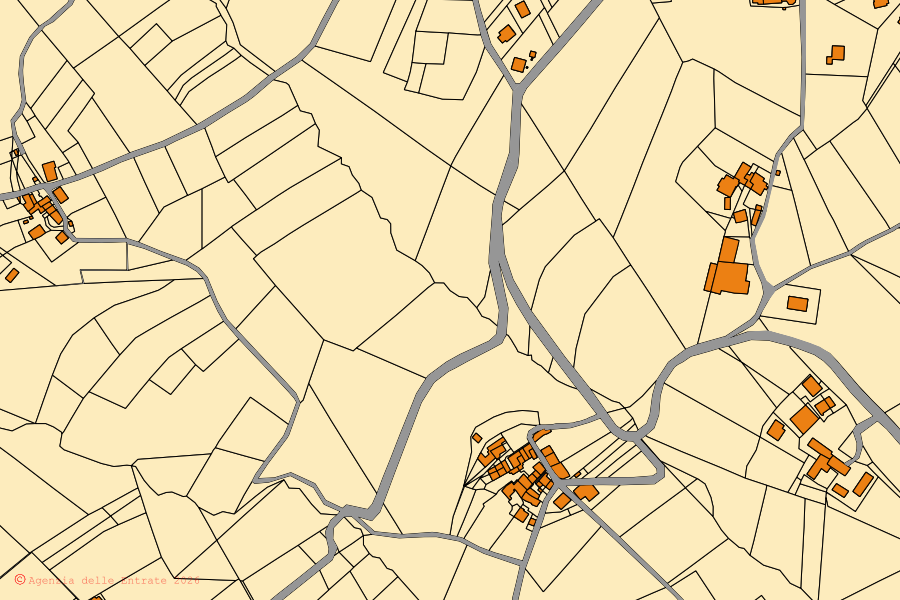 Cadastral map of the centre of Volpara: parcels and buildings, Agenzia delle Entrate cartography