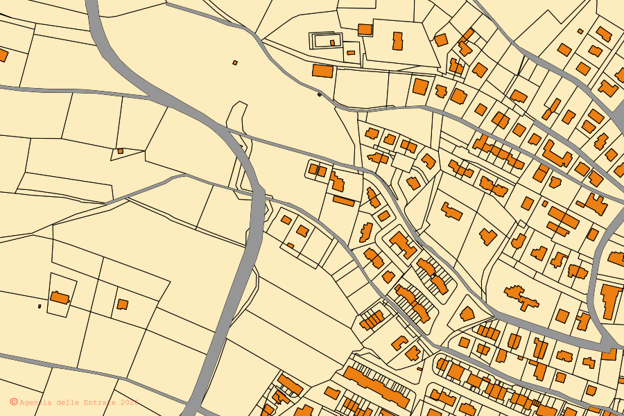 Cadastral map of the centre of Volta Mantovana: parcels and buildings, Agenzia delle Entrate cartography