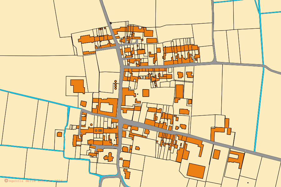 Cadastral map of the centre of Voltido: parcels and buildings, Agenzia delle Entrate cartography