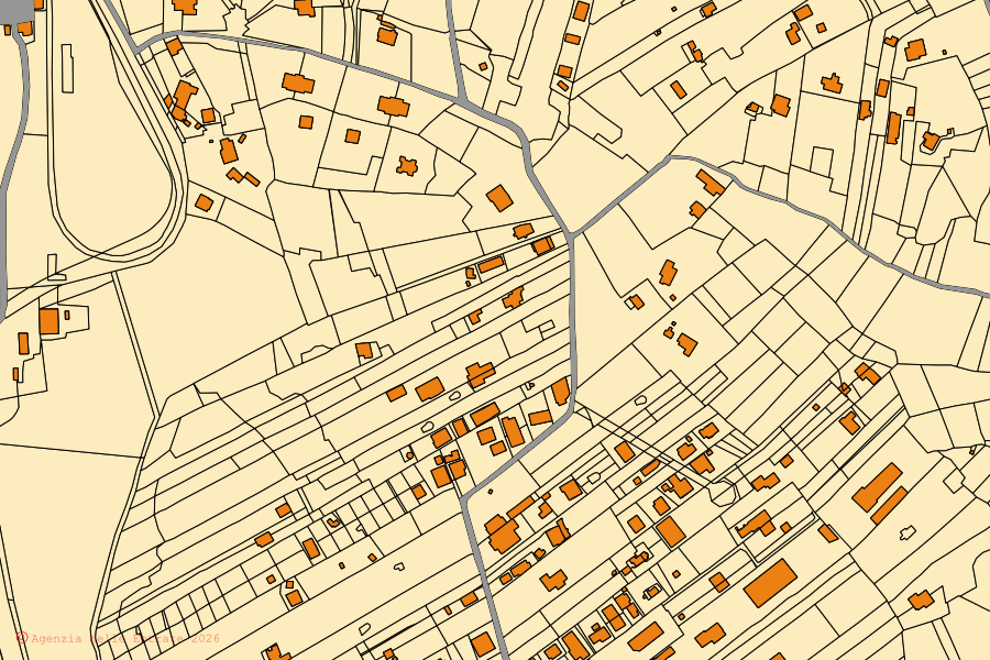 Cadastral map of the centre of Zagarolo: parcels and buildings, Agenzia delle Entrate cartography