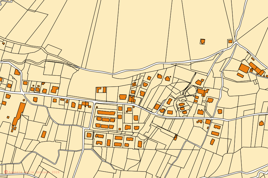 Cadastral map of the centre of Zandobbio: parcels and buildings, Agenzia delle Entrate cartography