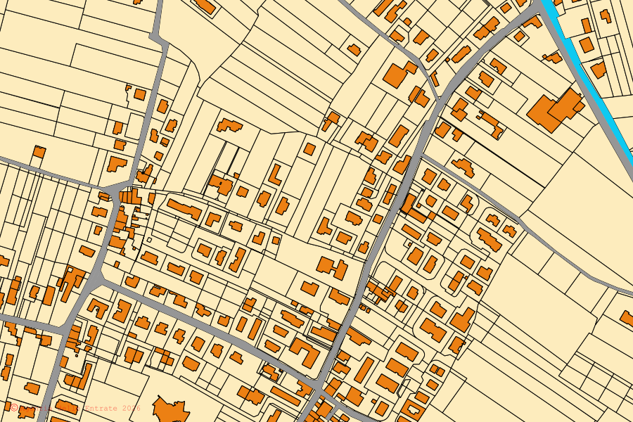 Cadastral map of the centre of Zanè: parcels and buildings, Agenzia delle Entrate cartography