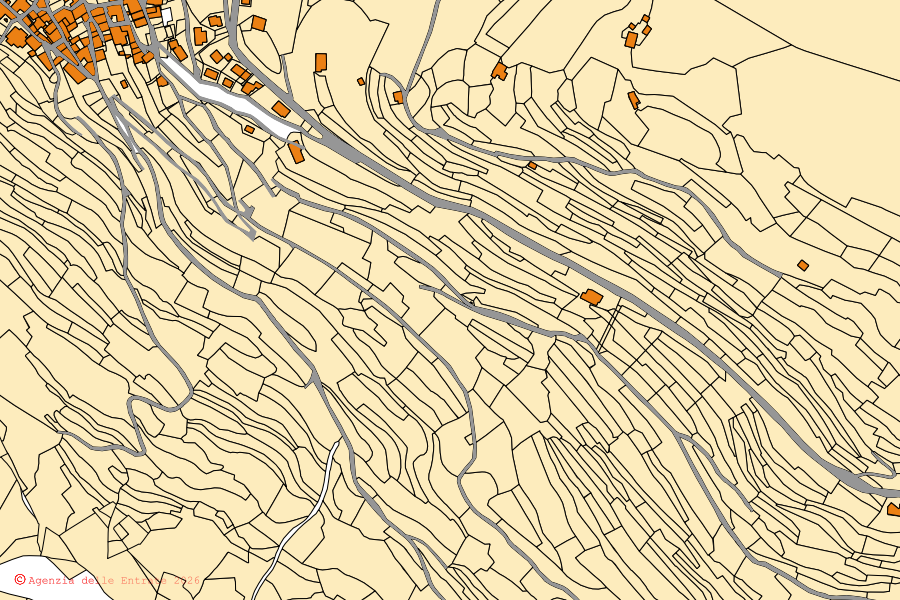 Cadastral map of the centre of Zelbio: parcels and buildings, Agenzia delle Entrate cartography