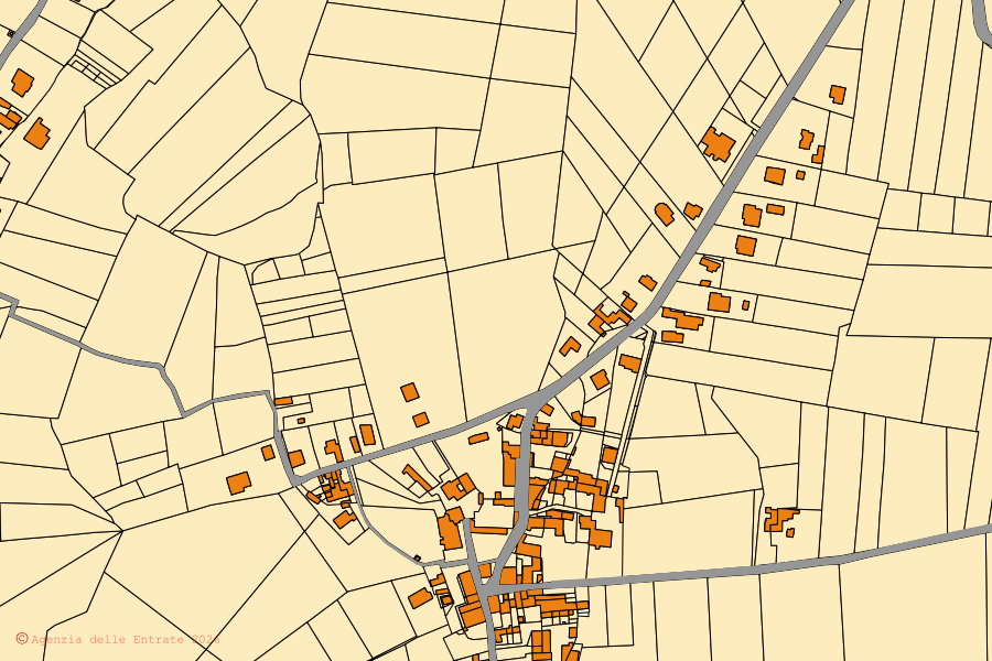 Cadastral map of the centre of Zenevredo: parcels and buildings, Agenzia delle Entrate cartography