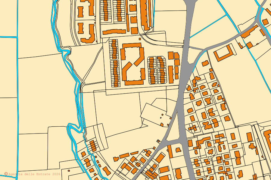 Cadastral map of the centre of Zibido San Giacomo: parcels and buildings, Agenzia delle Entrate cartography