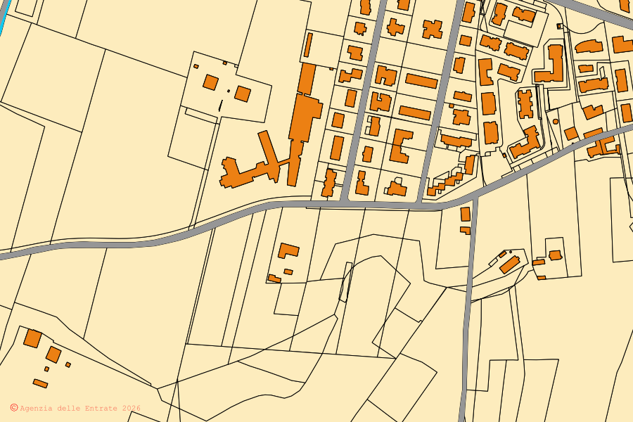 Cadastral map of the centre of Zola Predosa: parcels and buildings, Agenzia delle Entrate cartography