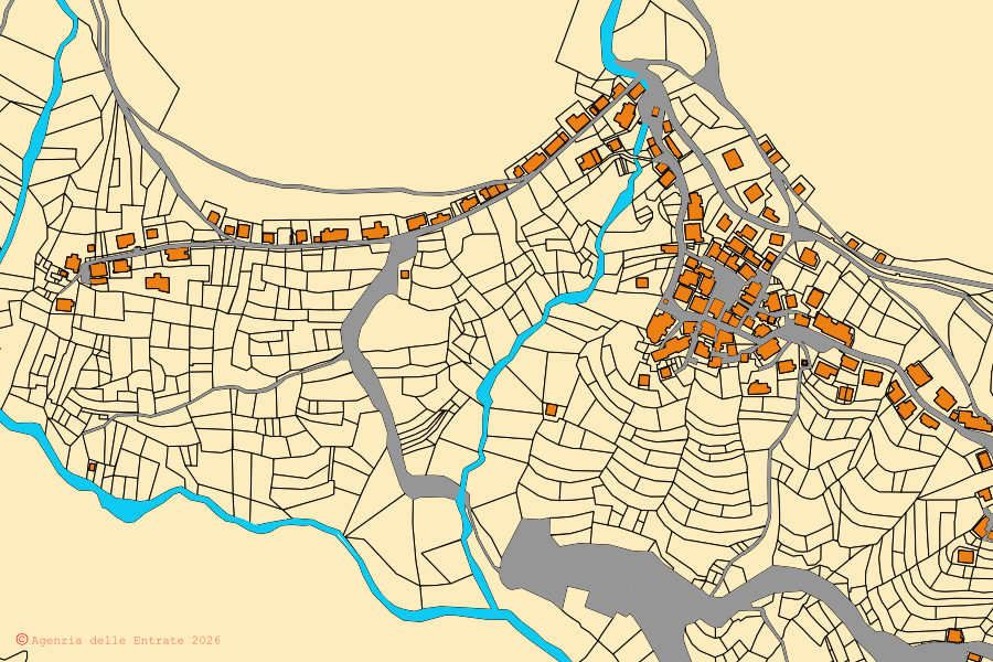 Cadastral map of the centre of Zoppè di Cadore: parcels and buildings, Agenzia delle Entrate cartography