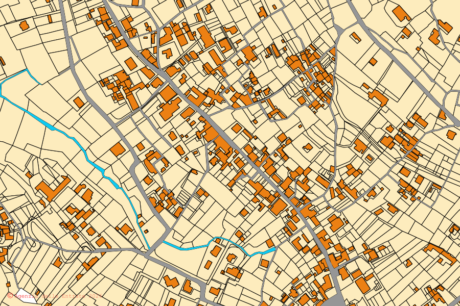 Mapa catastral del centro de Agerola: parcelas y edificios, cartografía de la Agenzia delle Entrate