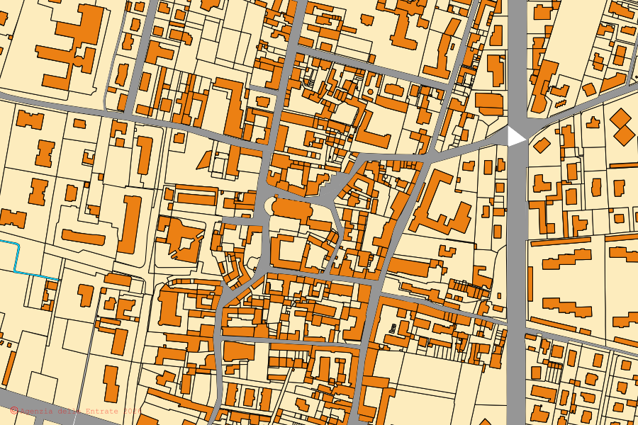 Mapa catastral del centro de Agrate Brianza: parcelas y edificios, cartografía de la Agenzia delle Entrate
