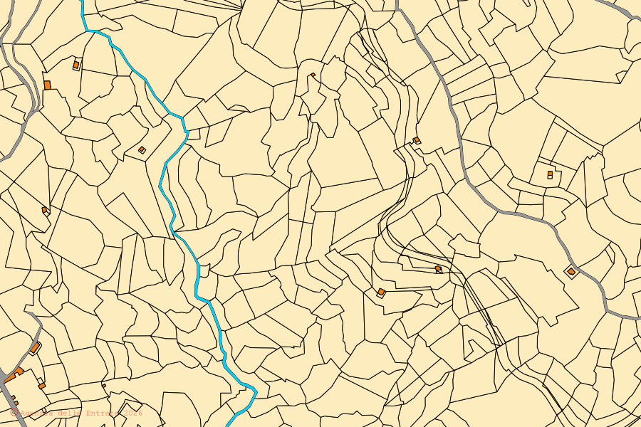 Mapa catastral del centro de Albi: parcelas y edificios, cartografía de la Agenzia delle Entrate