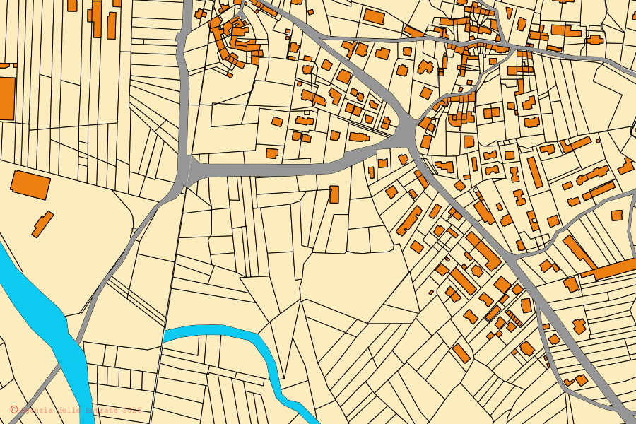 Mapa catastral del centro de Almese: parcelas y edificios, cartografía de la Agenzia delle Entrate