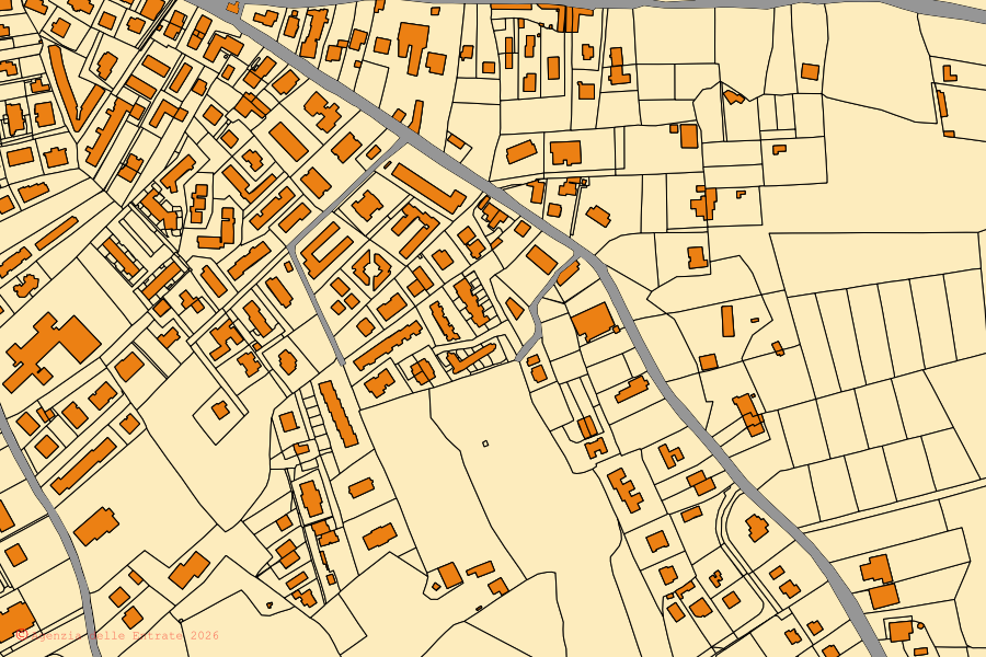 Mapa catastral del centro de Anguillara Sabazia: parcelas y edificios, cartografía de la Agenzia delle Entrate