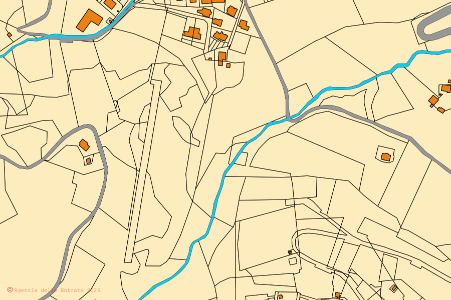 Mapa catastral del centro de Arcevia: parcelas y edificios, cartografía de la Agenzia delle Entrate