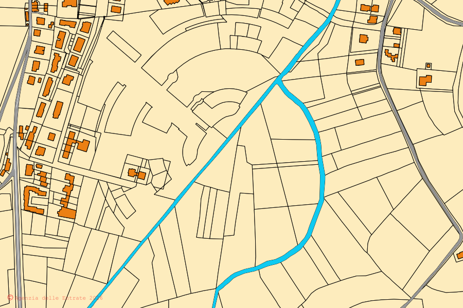 Mapa catastral del centro de Arcugnano: parcelas y edificios, cartografía de la Agenzia delle Entrate