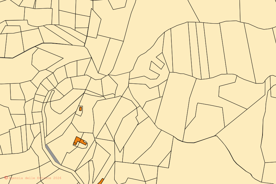 Mapa catastral del centro de Asti: parcelas y edificios, cartografía de la Agenzia delle Entrate