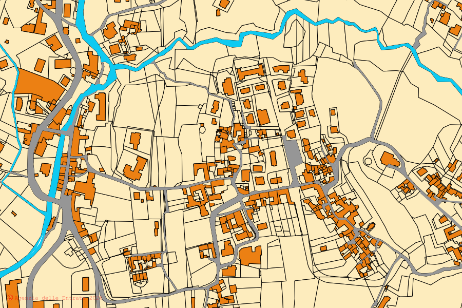 Mapa catastral del centro de Baronissi: parcelas y edificios, cartografía de la Agenzia delle Entrate