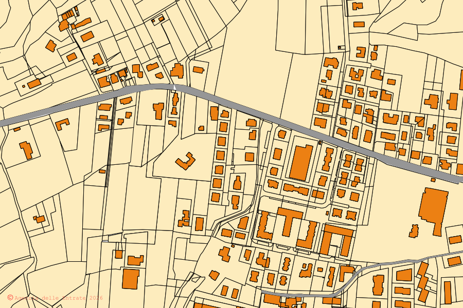 Mapa catastral del centro de Bassano del Grappa: parcelas y edificios, cartografía de la Agenzia delle Entrate