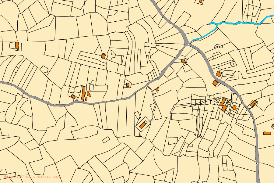 Mapa catastral del centro de Belmonte del Sannio: parcelas y edificios, cartografía de la Agenzia delle Entrate