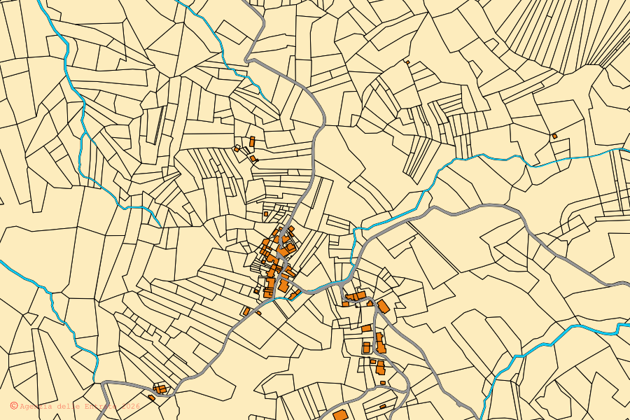Mapa catastral del centro de Berceto: parcelas y edificios, cartografía de la Agenzia delle Entrate