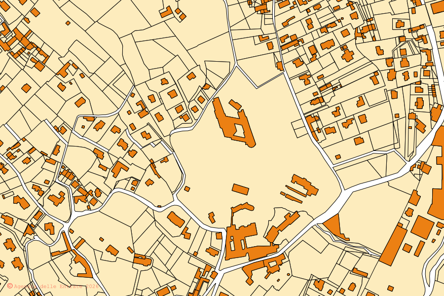 Mapa catastral del centro de Besozzo: parcelas y edificios, cartografía de la Agenzia delle Entrate