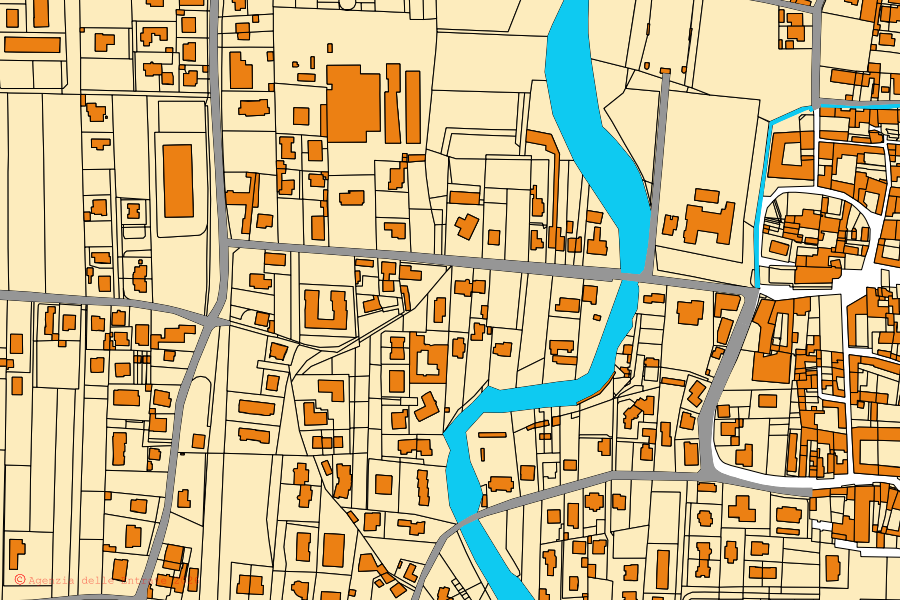 Mapa catastral del centro de Bolgare: parcelas y edificios, cartografía de la Agenzia delle Entrate