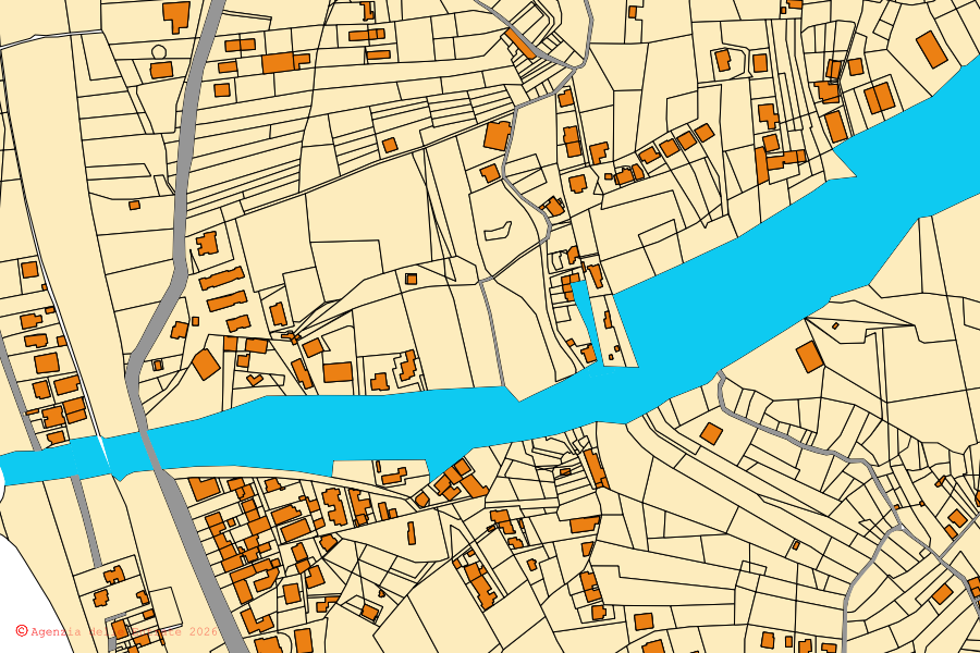 Mapa catastral del centro de Bonifati: parcelas y edificios, cartografía de la Agenzia delle Entrate