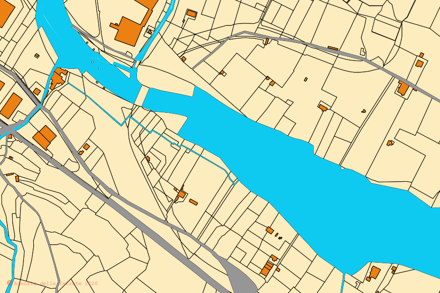 Mapa catastral del centro de Borghetto Santo Spirito: parcelas y edificios, cartografía de la Agenzia delle Entrate