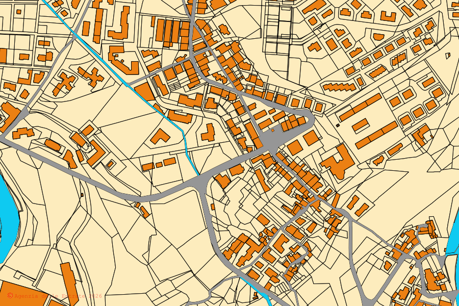 Mapa catastral del centro de Brolo: parcelas y edificios, cartografía de la Agenzia delle Entrate