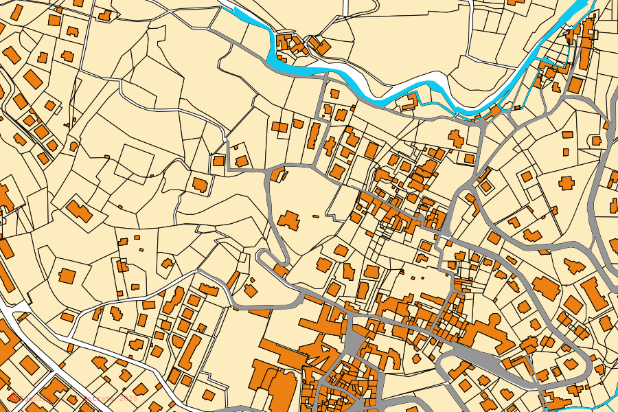 Mapa catastral del centro de Calolziocorte: parcelas y edificios, cartografía de la Agenzia delle Entrate