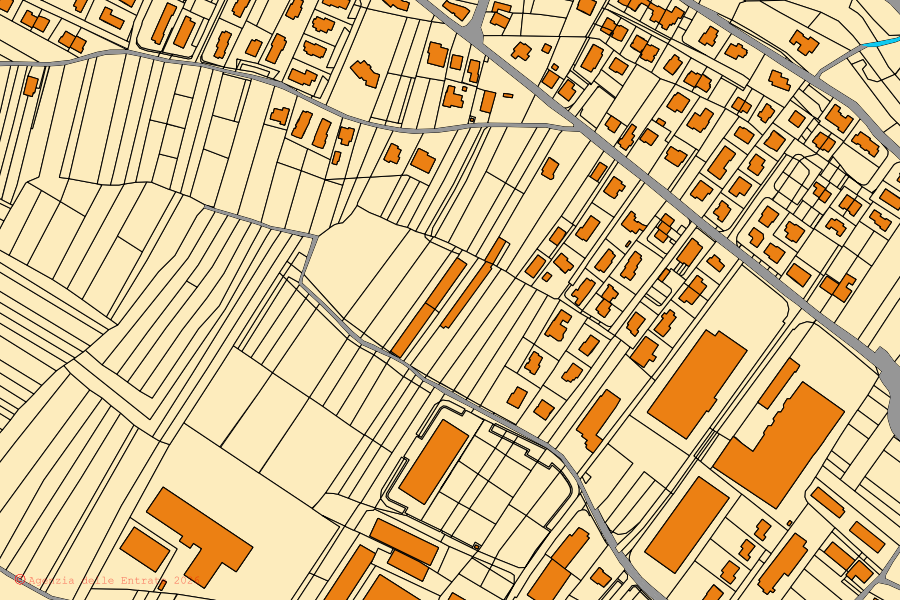 Mapa catastral del centro de Caltrano: parcelas y edificios, cartografía de la Agenzia delle Entrate