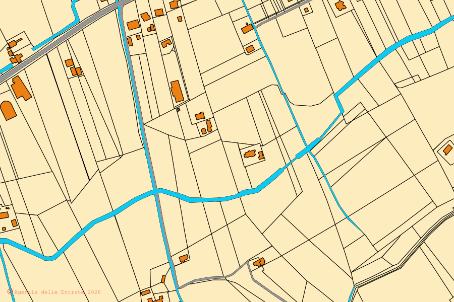 Mapa catastral del centro de Campofilone: parcelas y edificios, cartografía de la Agenzia delle Entrate