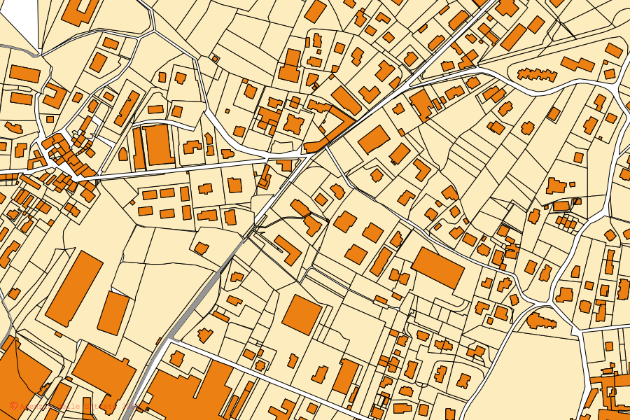 Mapa catastral del centro de Cassago Brianza: parcelas y edificios, cartografía de la Agenzia delle Entrate