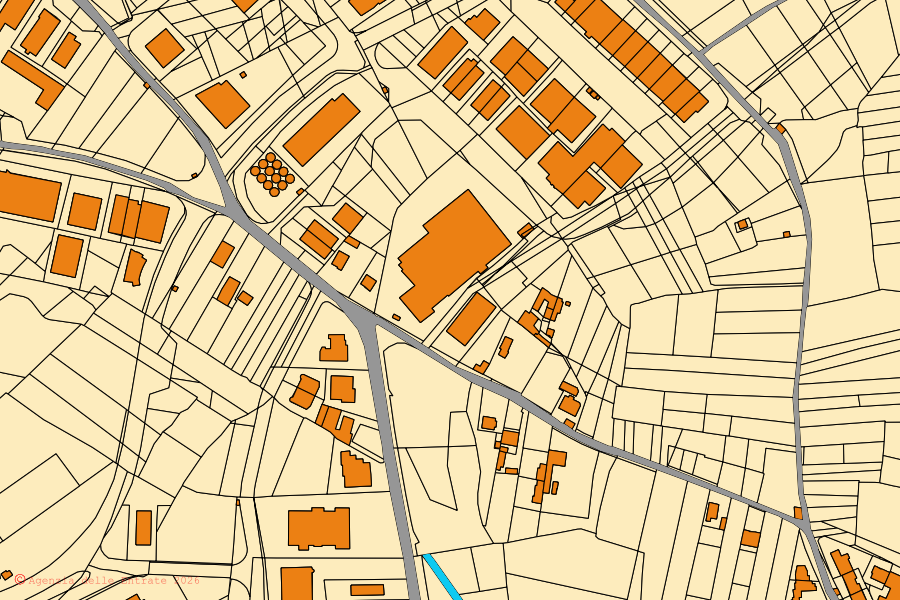 Mapa catastral del centro de Cassano delle Murge: parcelas y edificios, cartografía de la Agenzia delle Entrate