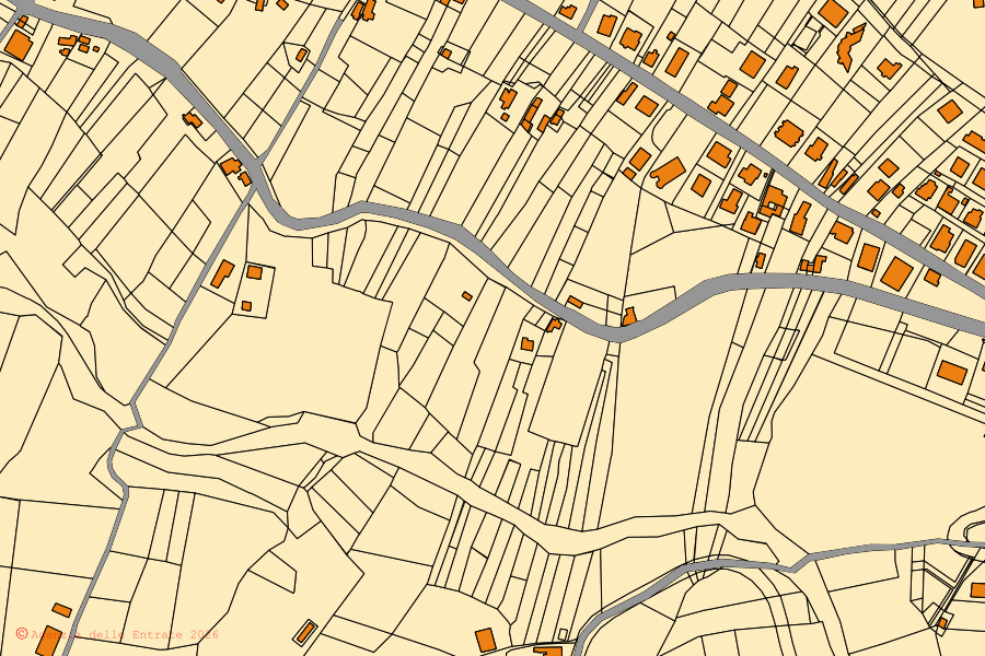 Mapa catastral del centro de Castel Frentano: parcelas y edificios, cartografía de la Agenzia delle Entrate