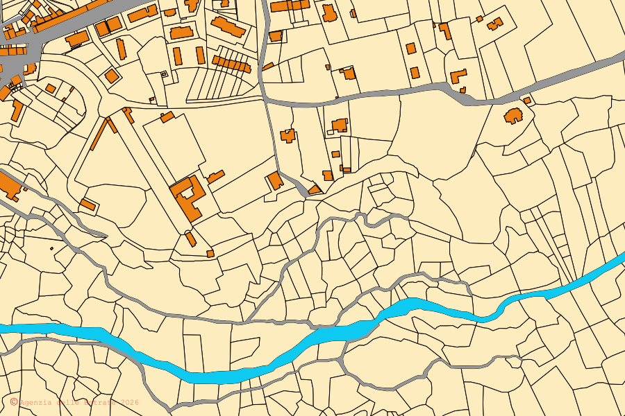 Mapa catastral del centro de Castel Sant'Elia: parcelas y edificios, cartografía de la Agenzia delle Entrate