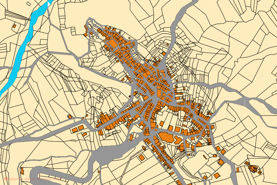 Mapa catastral del centro de Castellino del Biferno: parcelas y edificios, cartografía de la Agenzia delle Entrate