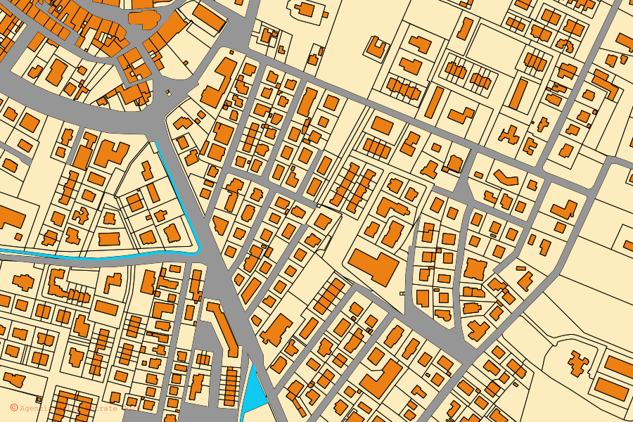Mapa catastral del centro de Castelnovo di Sotto: parcelas y edificios, cartografía de la Agenzia delle Entrate
