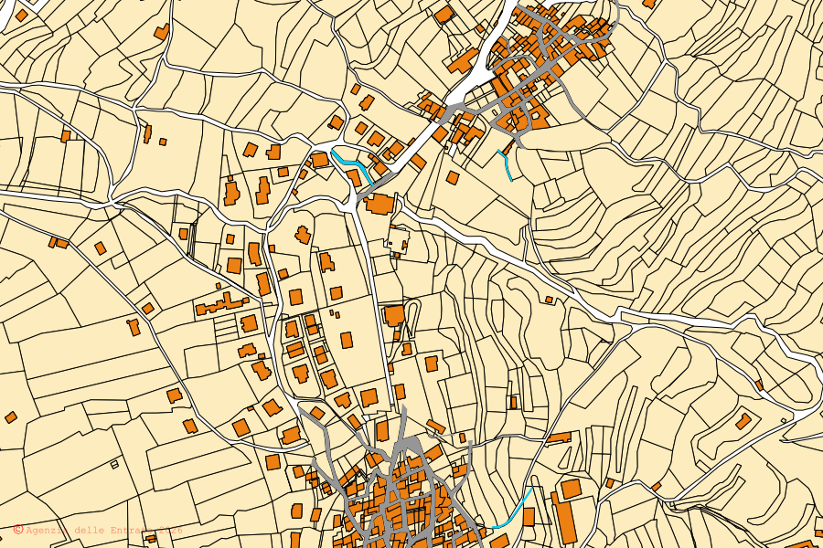 Mapa catastral del centro de Cerano d'Intelvi: parcelas y edificios, cartografía de la Agenzia delle Entrate