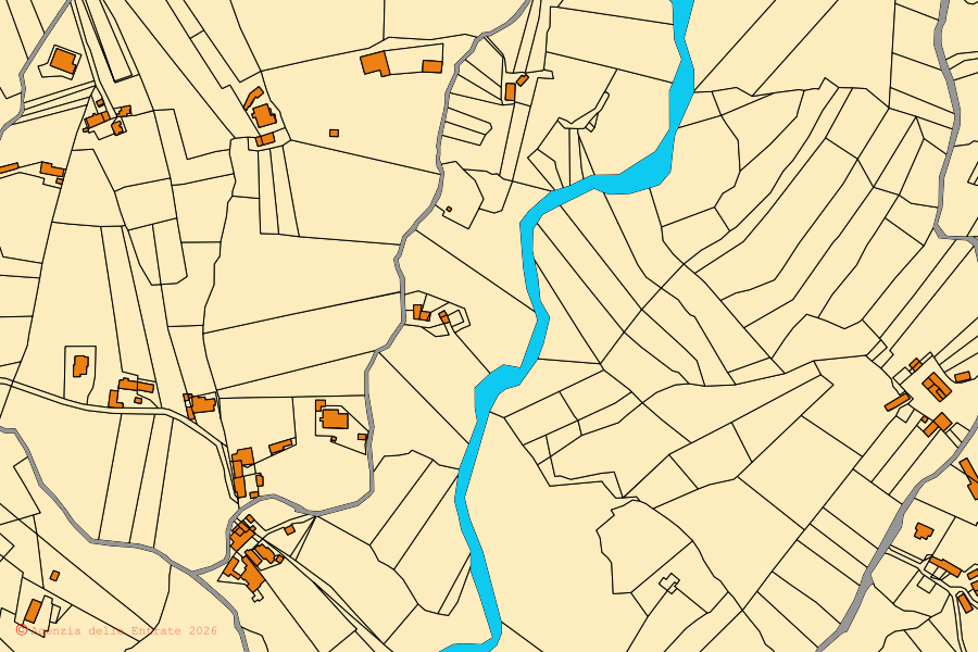 Mapa catastral del centro de Cerreto Sannita: parcelas y edificios, cartografía de la Agenzia delle Entrate