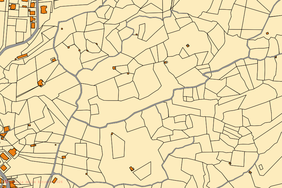 Mapa catastral del centro de Cerzeto: parcelas y edificios, cartografía de la Agenzia delle Entrate