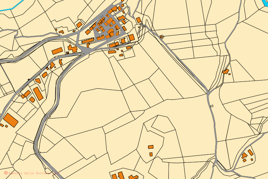 Mapa catastral del centro de Cessapalombo: parcelas y edificios, cartografía de la Agenzia delle Entrate